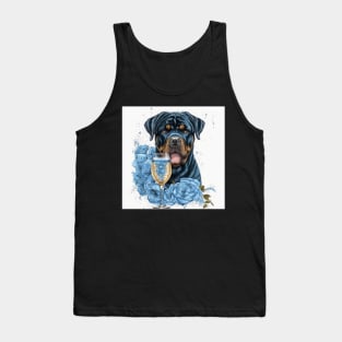Rottweiler With Blue Roses Tank Top